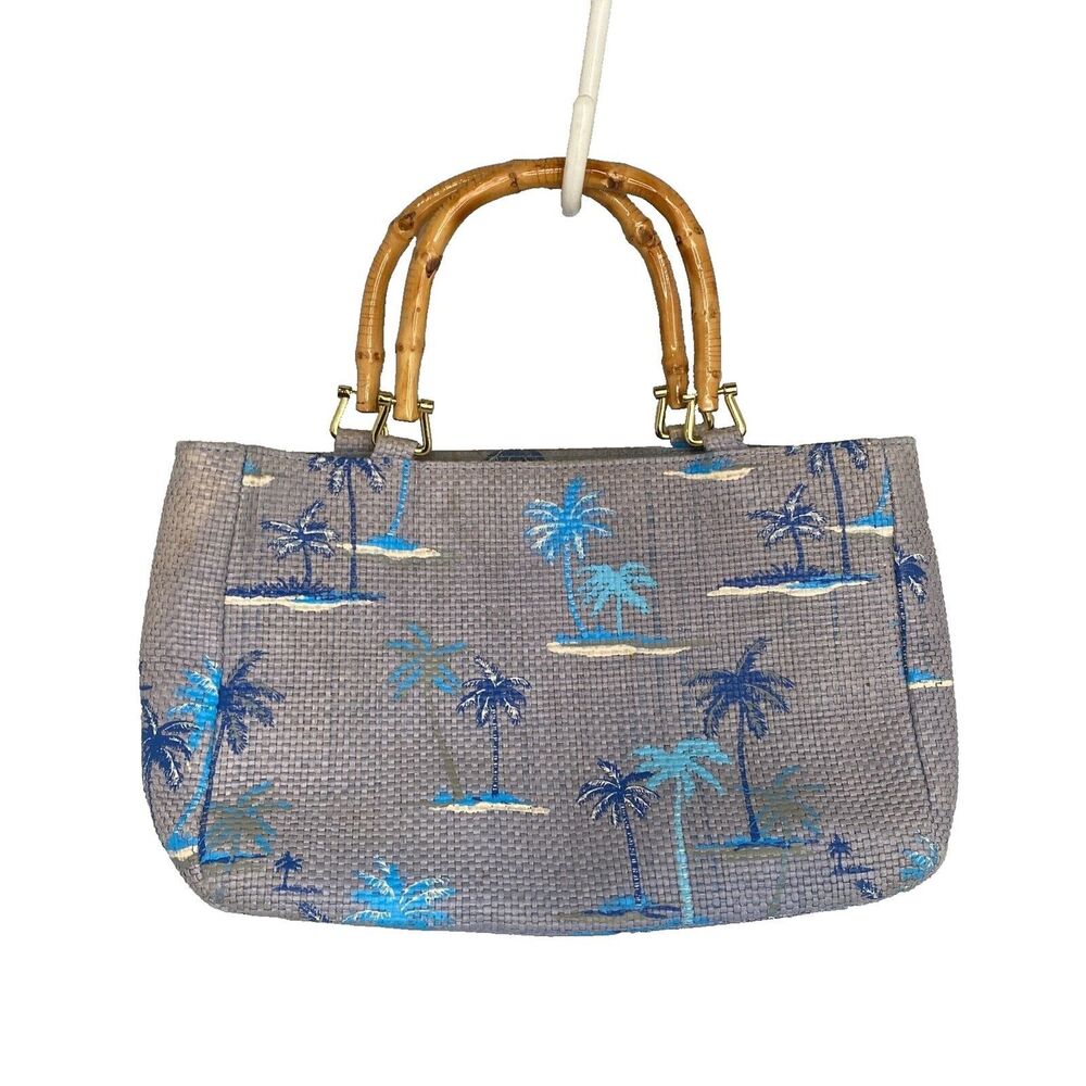Cappelli Straworld Beach Bag Palm Tree Blue 13"x9"x3" Summer Island Theme